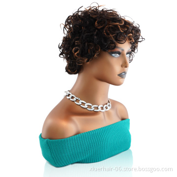 100% Wholesale Vendors Virgin Brazilian Human Hair Pixie Cut Short Curly Mix Color Machine Made Wigs for Black Women